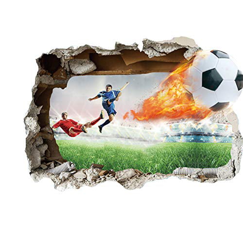 2pcs Soccer Goal Kick Football Player Wall Stickers Boys Kid Room Sports Decal
